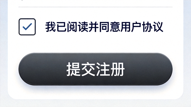 注册页面底部用户协议勾选框和提交按钮截图