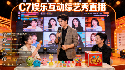 C7娱乐互动综艺秀直播，主持人与线上观众进行趣味游戏和抽奖